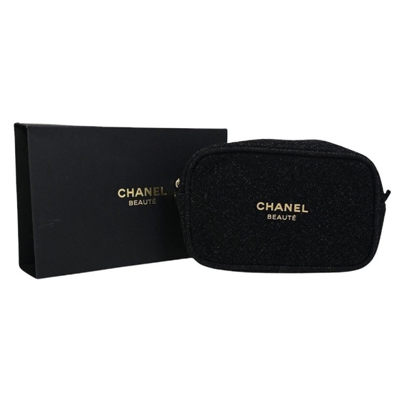 NWT Chanel Beauty Black Glitter Sparkle Zip Cosmetic Mini Clutch Bag - Picture 1 of 15